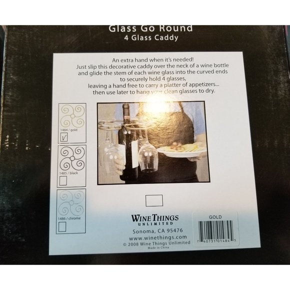 Wine Things Glass Go Round 4-Glass Decorative Caddy, Gold Goes over the Wine Bot - Picture 3 of 5